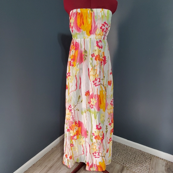 Old Navy Dresses & Skirts - Old Navy Linen Blend Strapless Floral Maxi Dress - Multicolor Size Small